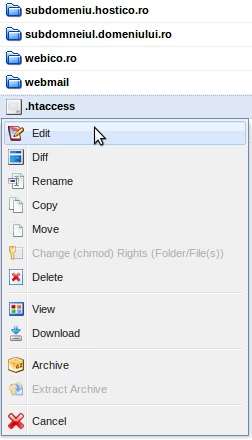 Editare .htaccess Webuzo