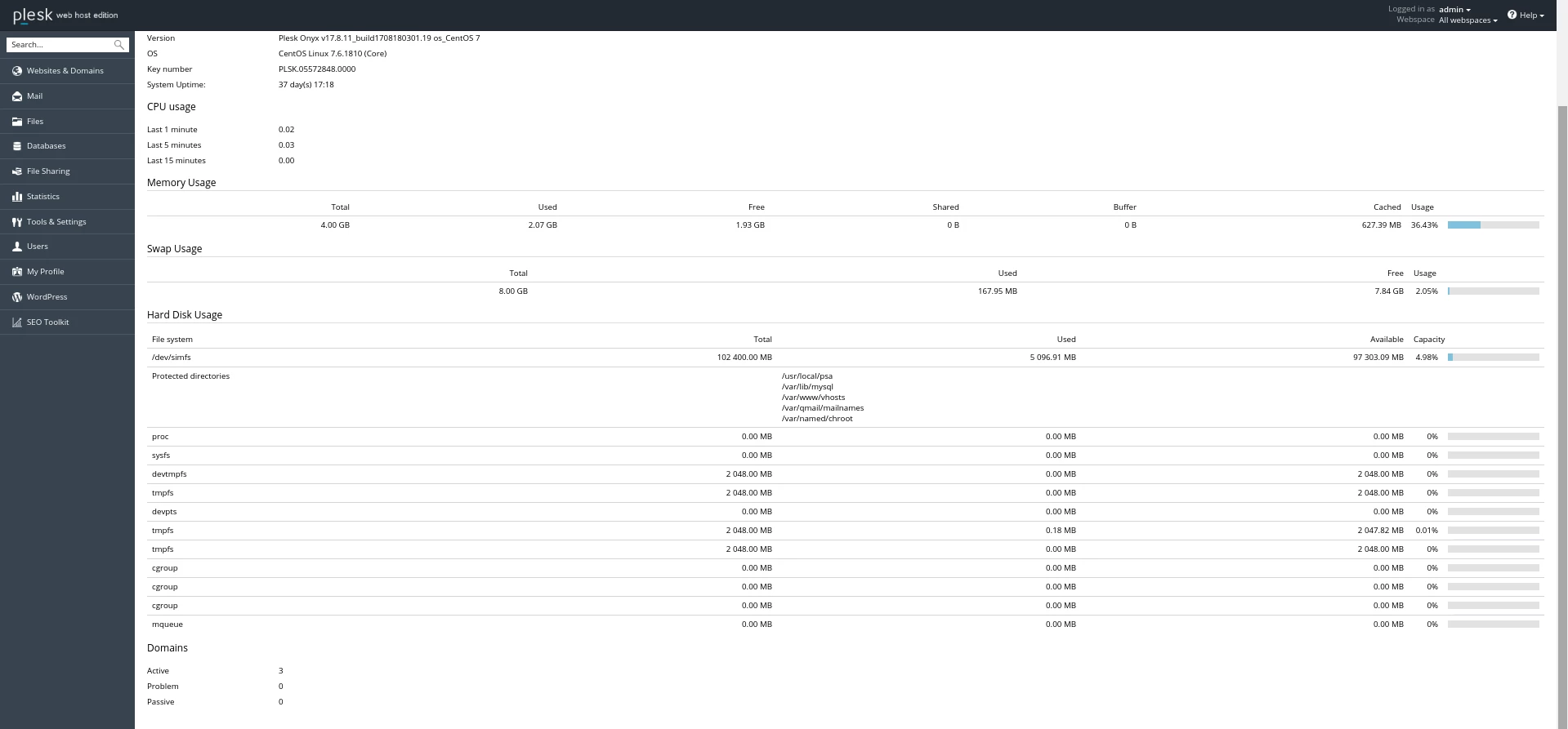 More system info Plesk