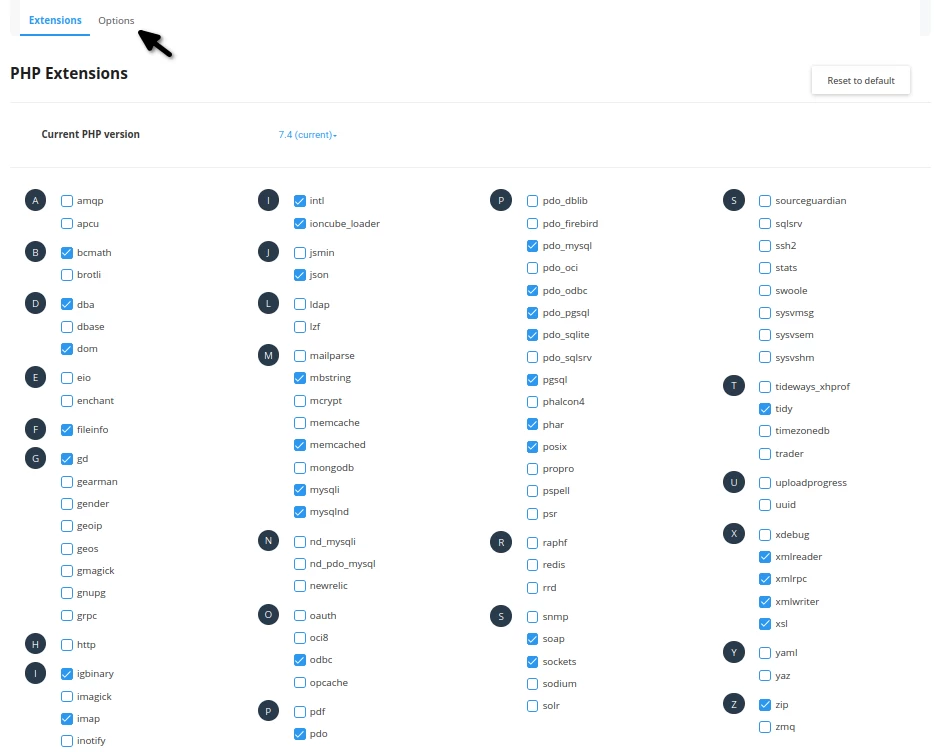 Switch to PHP options