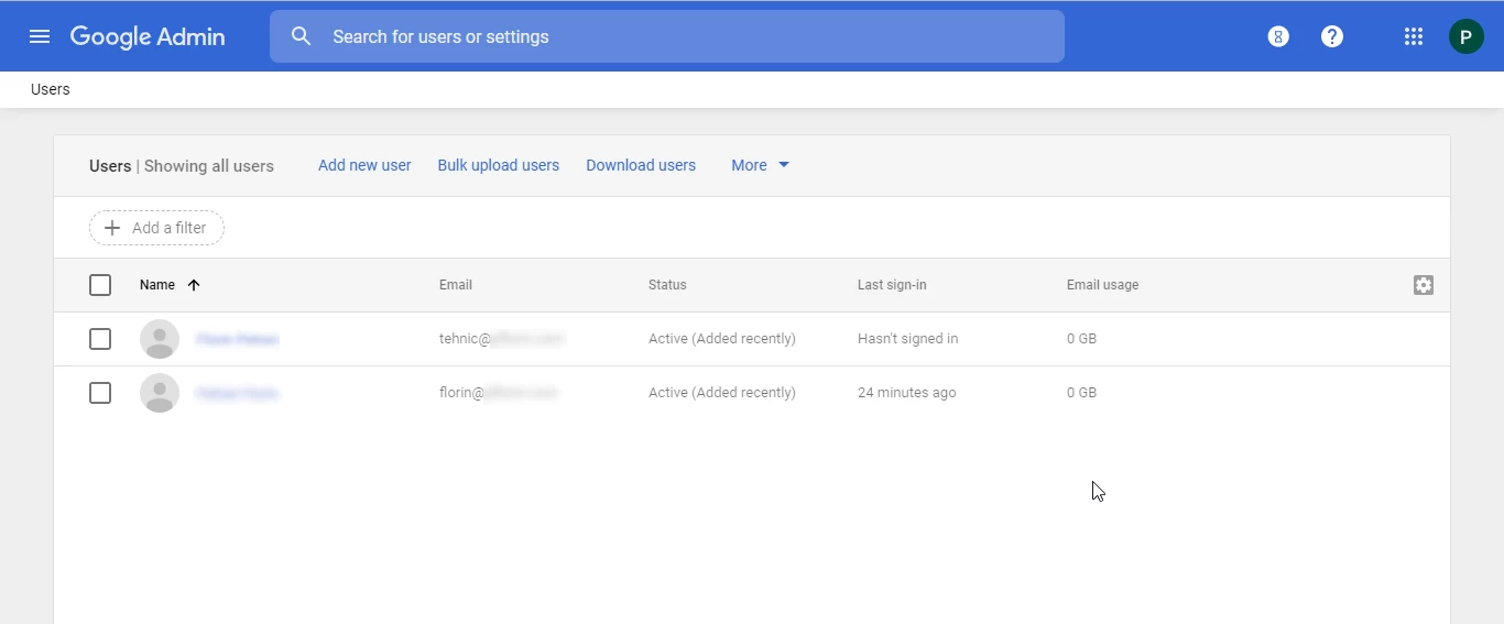 Administrare utilizator G Suite